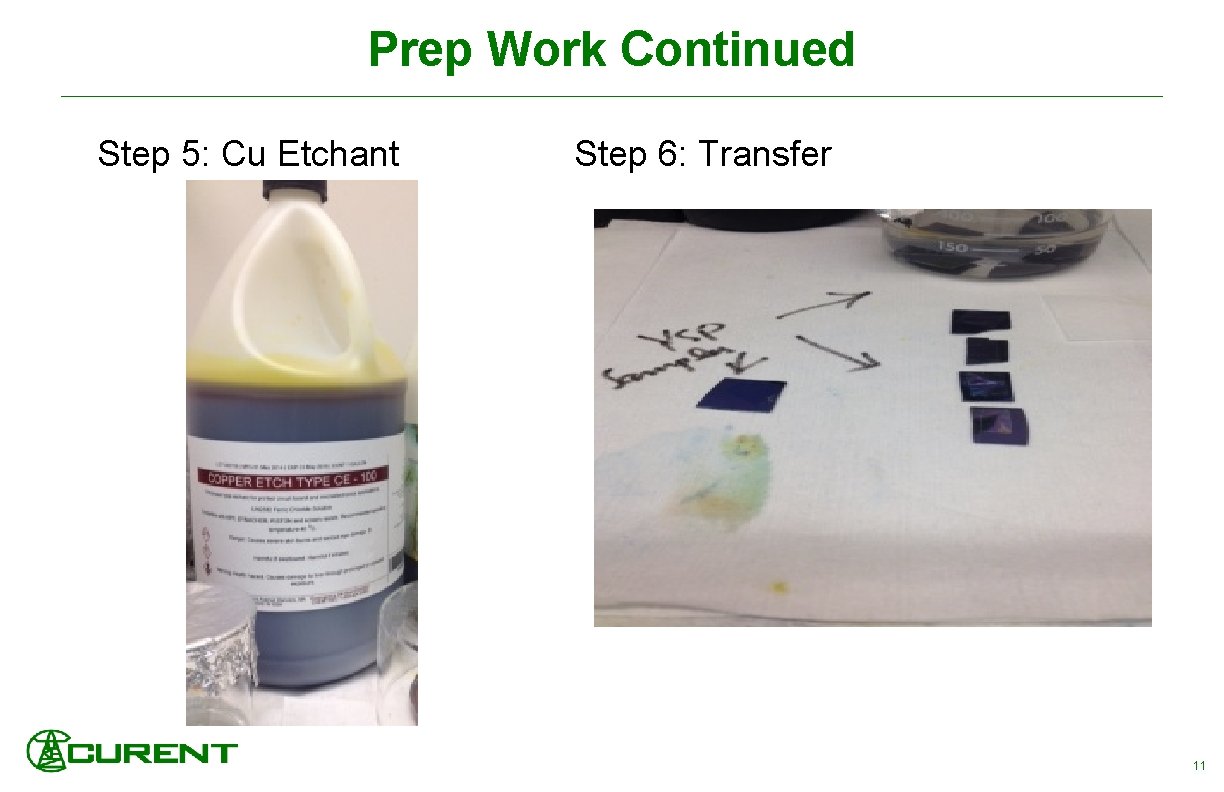 Prep Work Continued Step 5: Cu Etchant Step 6: Transfer 11 