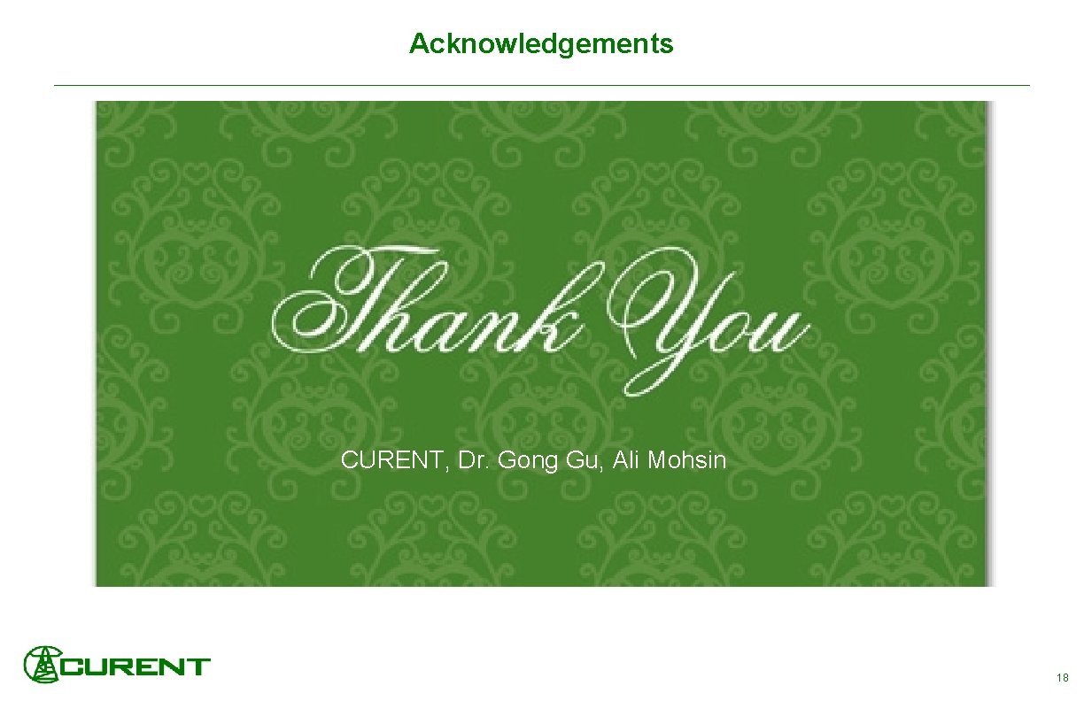 Acknowledgements CURENT, Dr. Gong Gu, Ali Mohsin 18 