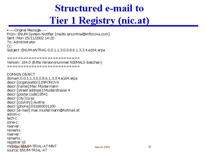 Structured e-mail to Tier 1 Registry (nic. at) • -----Original Message----From: ENUM System Notifier
