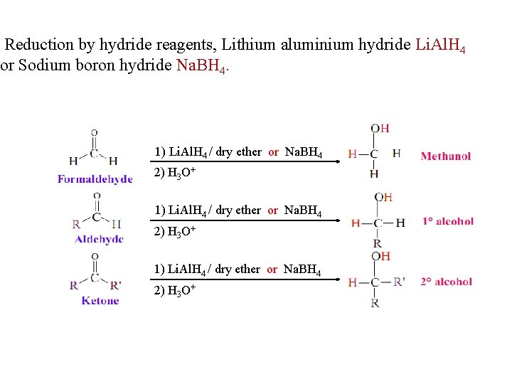 Reduction by hydride reagents, Lithium aluminium hydride Li. Al. H 4 or Sodium boron