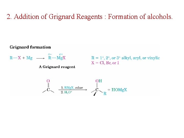 2. Addition of Grignard Reagents : Formation of alcohols. 