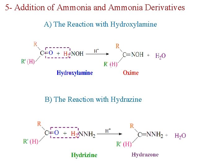 5 - Addition of Ammonia and Ammonia Derivatives A) The Reaction with Hydroxylamine B)