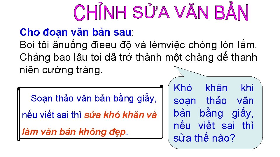 Cho đoạn văn bản sau: Boi tôi ănuống đieeu độ và lèmviệc chóng lón