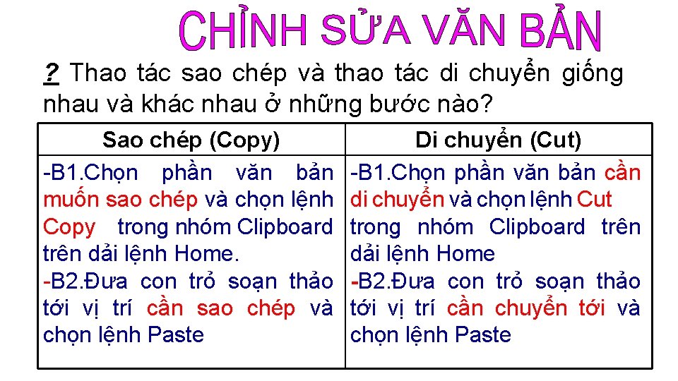 ? Thao tác sao chép và thao tác di chuyển giống nhau và khác