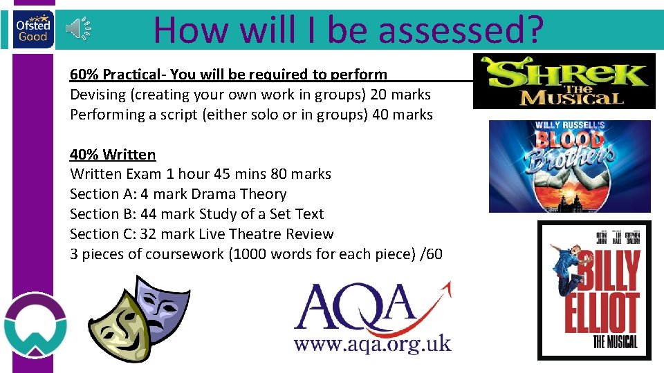 How will I be assessed? 60% Practical- You will be required to perform Devising