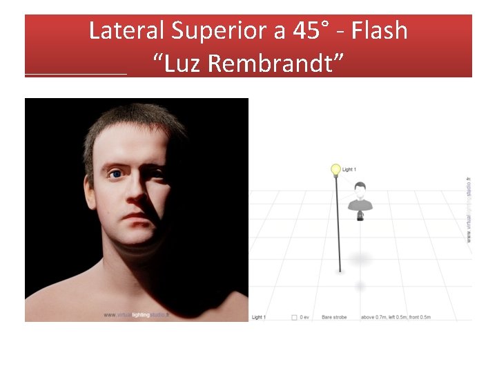 Lateral Superior a 45° - Flash “Luz Rembrandt” 
