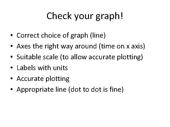 Check your graph! • • • Correct choice of graph (line) Axes the right