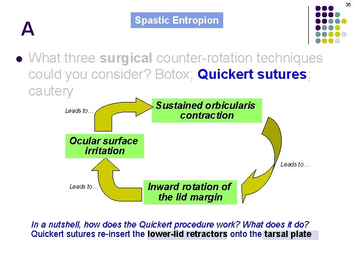 35 Spastic Entropion A l What three surgical counter-rotation techniques could you consider? Botox;