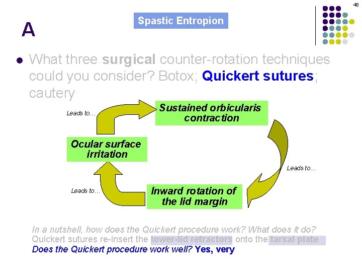 48 Spastic Entropion A l What three surgical counter-rotation techniques could you consider? Botox;