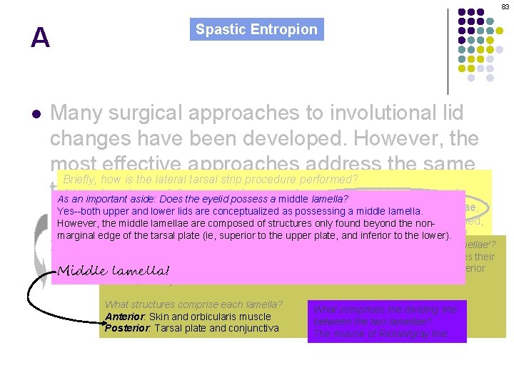 83 A l Spastic Entropion Many surgical approaches to involutional lid changes have been