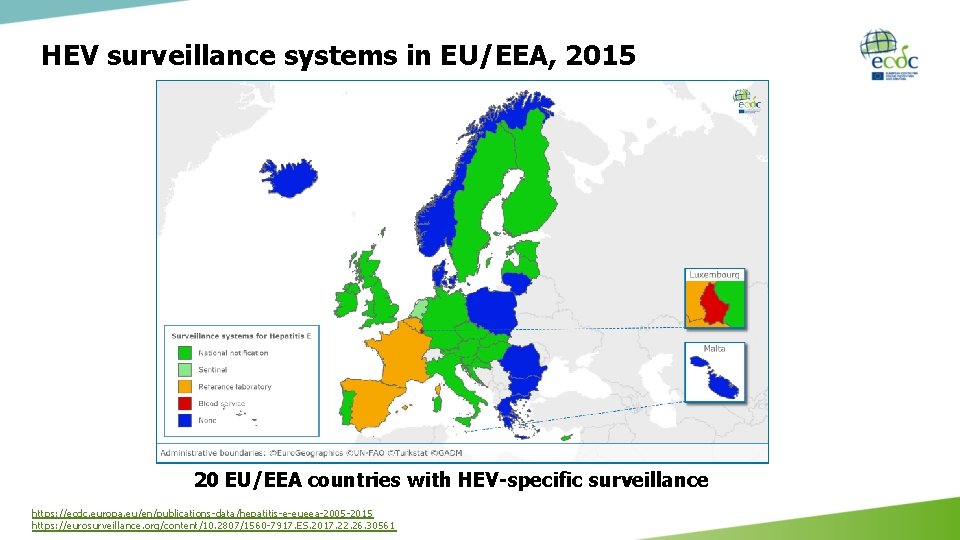 HEV surveillance systems in EU/EEA, 2015 20 EU/EEA countries with HEV-specific surveillance https: //ecdc.