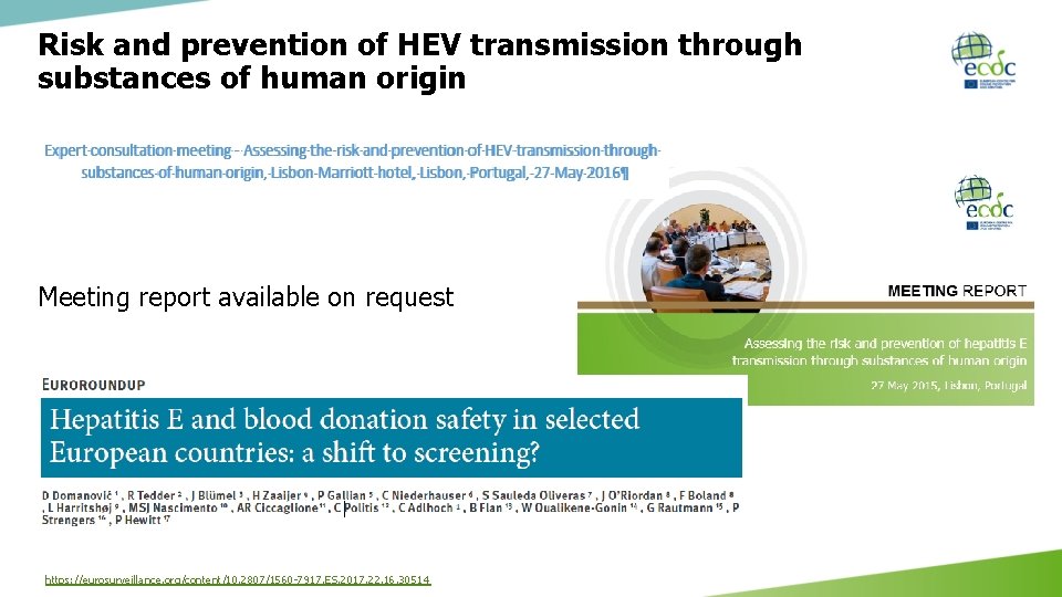 Risk and prevention of HEV transmission through substances of human origin Meeting report available