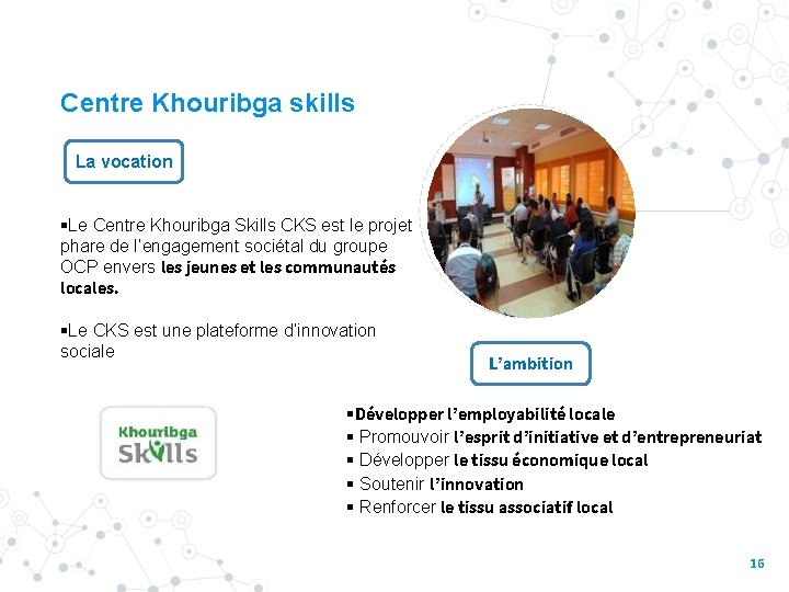 Centre Khouribga skills La vocation §Le Centre Khouribga Skills CKS est le projet phare
