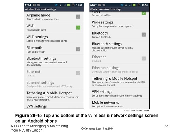 Figure 20 -45 Top and bottom of the Wireless & network settings screen on