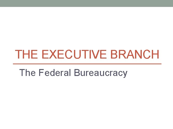 THE EXECUTIVE BRANCH The Federal Bureaucracy 