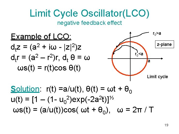 Limit Cycle Oscillator(LCO) negative feedback effect Example of LCO: LCO dtz = (a 2