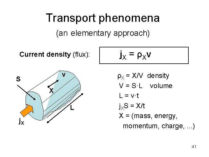 Transport phenomena (an elementary approach) Current density (flux): v S X L j. X