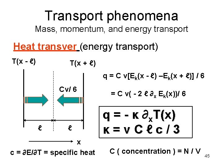 Transport phenomena Mass, momentum, and energy transport Heat transver (energy transport) T(x - ℓ)