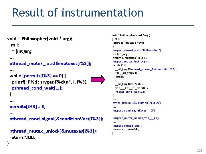 Result of instrumentation void * Philosopher(void * arg){ int i; i = (int)arg; .
