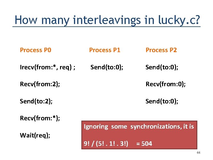 How many interleavings in lucky. c? Process P 0 Process P 1 Process P