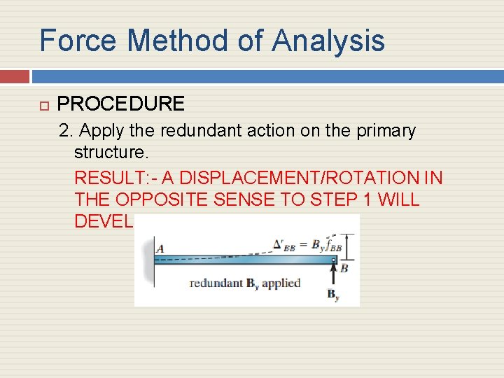 Force Method of Analysis PROCEDURE 2. Apply the redundant action on the primary structure.