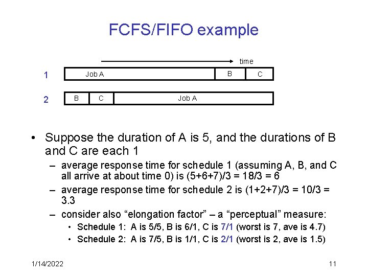 FCFS/FIFO example time 1 B Job A B 2 C C Job A •