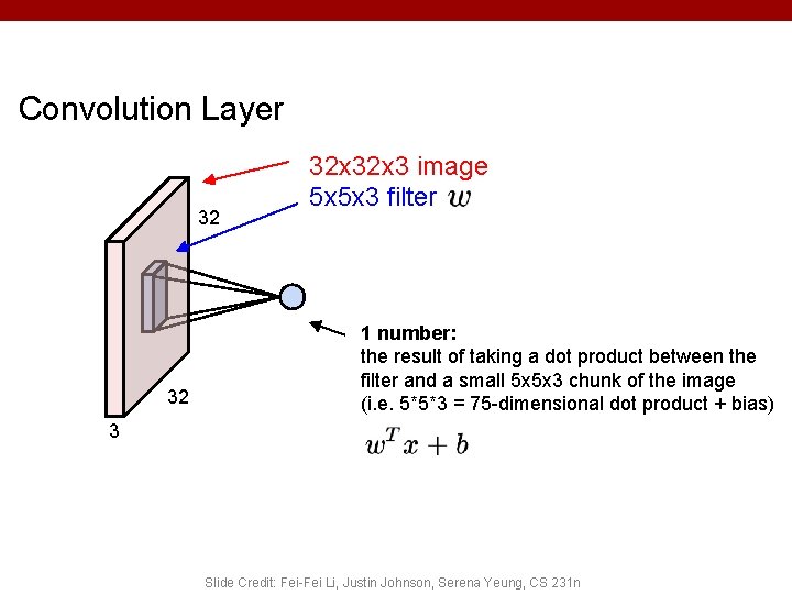 Convolution Layer 32 32 32 x 3 image 5 x 5 x 3 filter