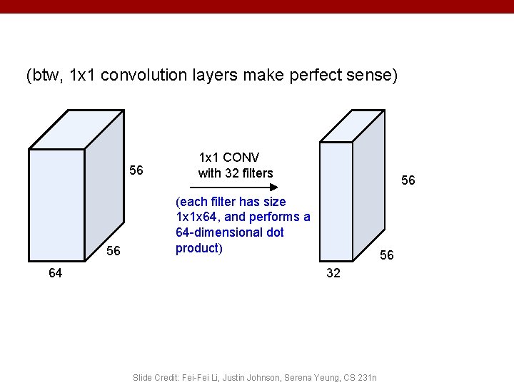 (btw, 1 x 1 convolution layers make perfect sense) 56 56 64 1 x