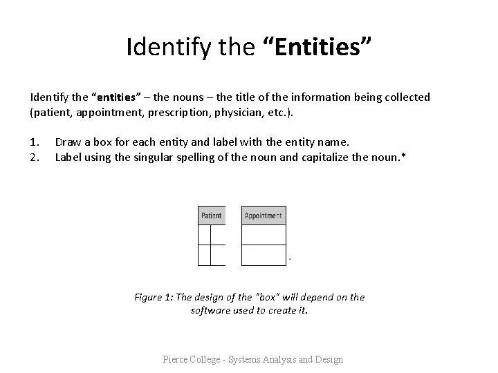 Identify the “Entities” Identify the “entities” – the nouns – the title of the