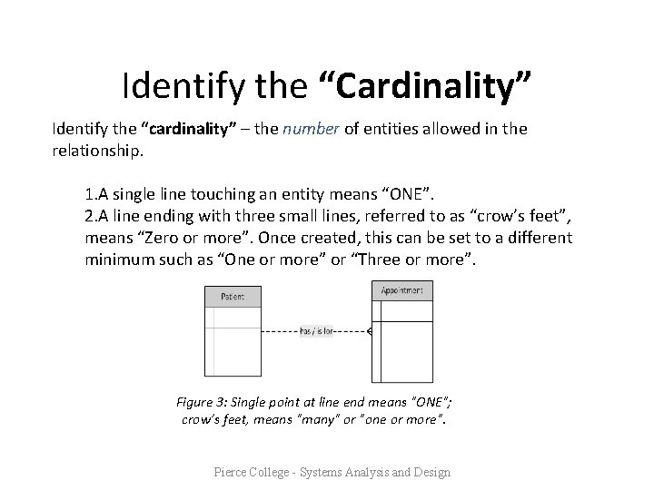 Identify the “Cardinality” Identify the “cardinality” – the number of entities allowed in the