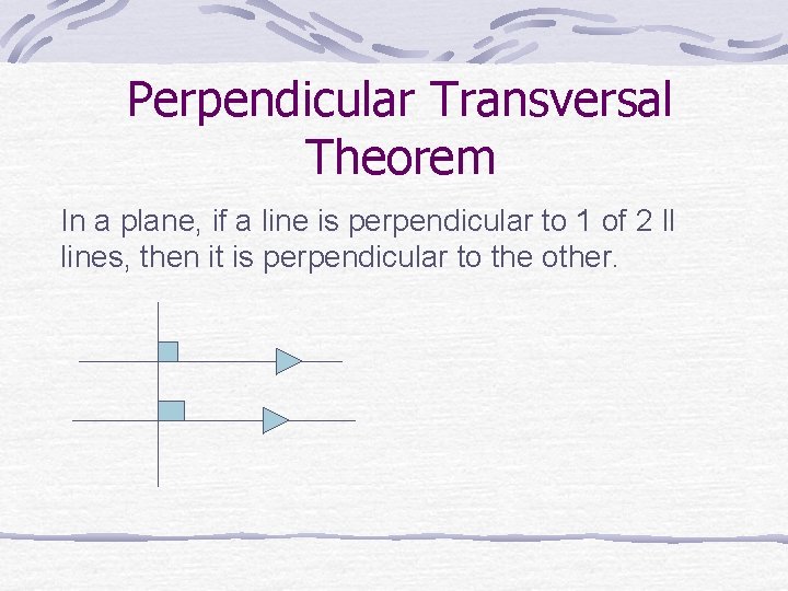 Perpendicular Transversal Theorem In a plane, if a line is perpendicular to 1 of