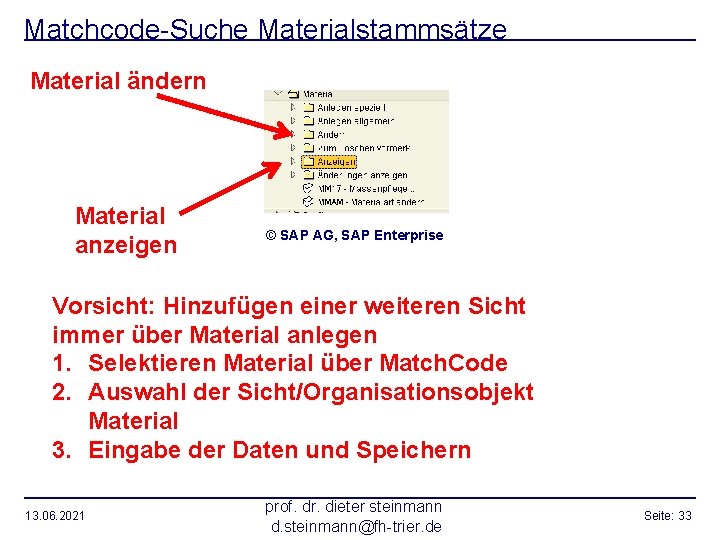 Matchcode-Suche Materialstammsätze Material ändern Material anzeigen © SAP AG, SAP Enterprise Vorsicht: Hinzufügen einer