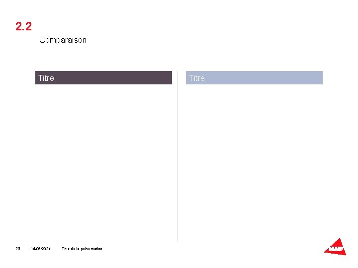 2. 2 Comparaison Titre 20 14/06/2021 Titre de la présentation 