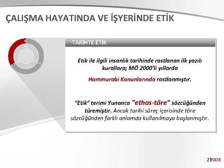 ÇALIŞMA HAYATINDA VE İŞYERİNDE ETİK TARİHTE ETİK Etik ile ilgili insanlık tarihinde rastlanan ilk