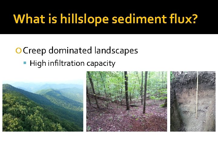 What is hillslope sediment flux? Creep dominated landscapes High infiltration capacity 