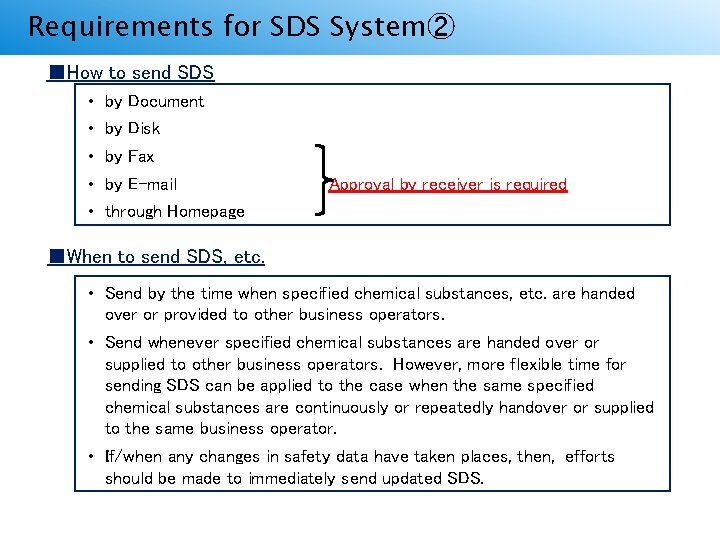 Requirements for SDS System② ＳＤＳ制度の要件② ■How to send SDS • • • by Document