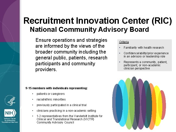 Recruitment Innovation Center (RIC) National Community Advisory Board Ensure operations and strategies are informed