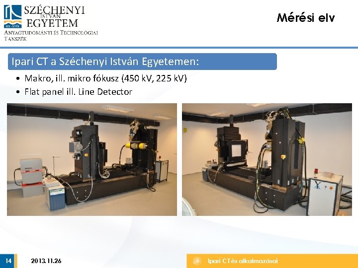 Mérési elv Ipari CT a Széchenyi István Egyetemen: • Makro, ill. mikro fókusz (450