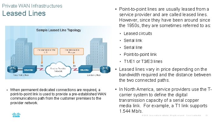 Private WAN Infrastructures Leased Lines § Point-to-point lines are usually leased from a service