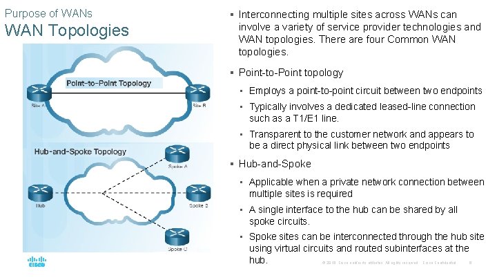 Purpose of WANs WAN Topologies § Interconnecting multiple sites across WANs can involve a