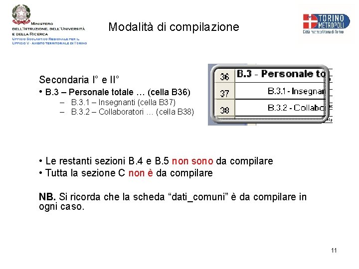 Modalità di compilazione Secondaria I° e II° • B. 3 – Personale totale …