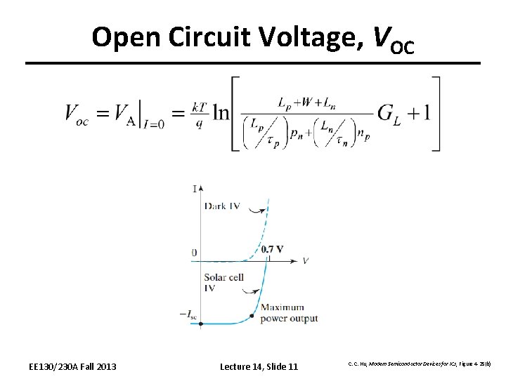 Open Circuit Voltage, VOC EE 130/230 A Fall 2013 Lecture 14, Slide 11 C.