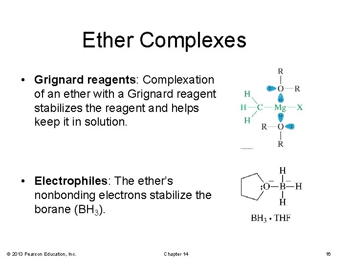 Ether Complexes • Grignard reagents: Complexation of an ether with a Grignard reagent stabilizes