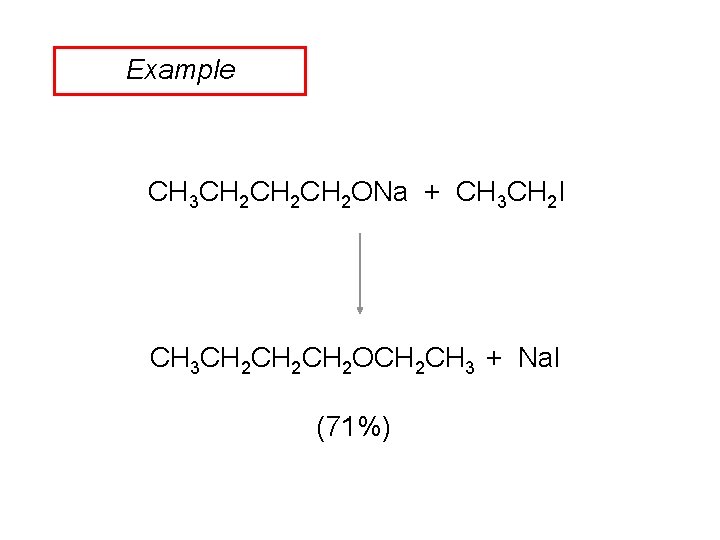 Example CH 3 CH 2 CH 2 ONa + CH 3 CH 2 I