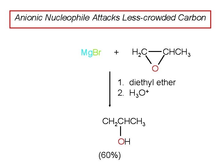 Anionic Nucleophile Attacks Less-crowded Carbon Mg. Br + CHCH 3 H 2 C O