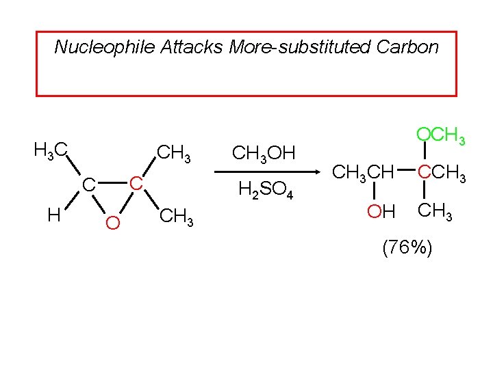 Nucleophile Attacks More-substituted Carbon H 3 C CH 3 C C H O CH