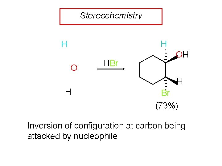 Stereochemistry H H O HBr OH H H Br (73%) Inversion of configuration at