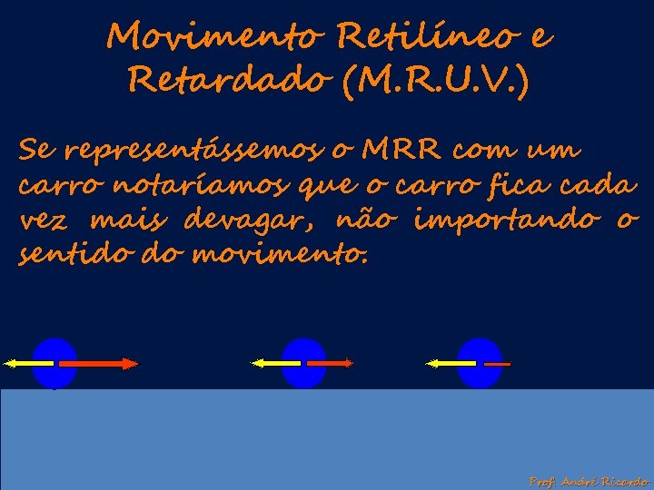 Movimento Retilíneo e Retardado (M. R. U. V. ) Se representássemos o MRR com