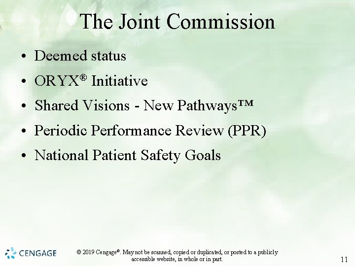 The Joint Commission • Deemed status • ORYX® Initiative • Shared Visions - New