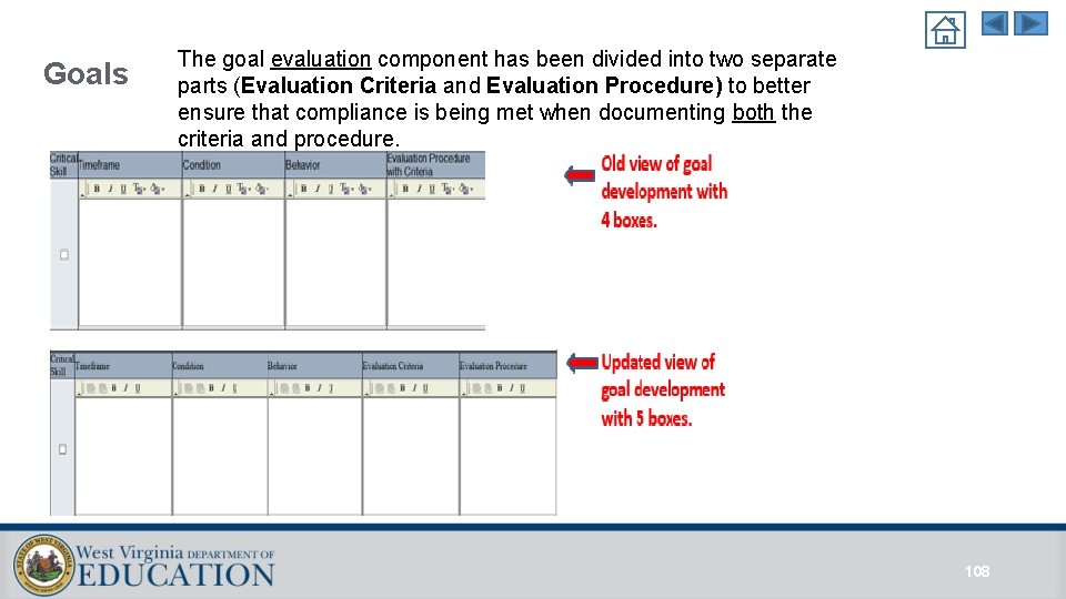 Goals The goal evaluation component has been divided into two separate parts (Evaluation Criteria Goals The goal evaluation component has been divided into two separate parts (Evaluation Criteria